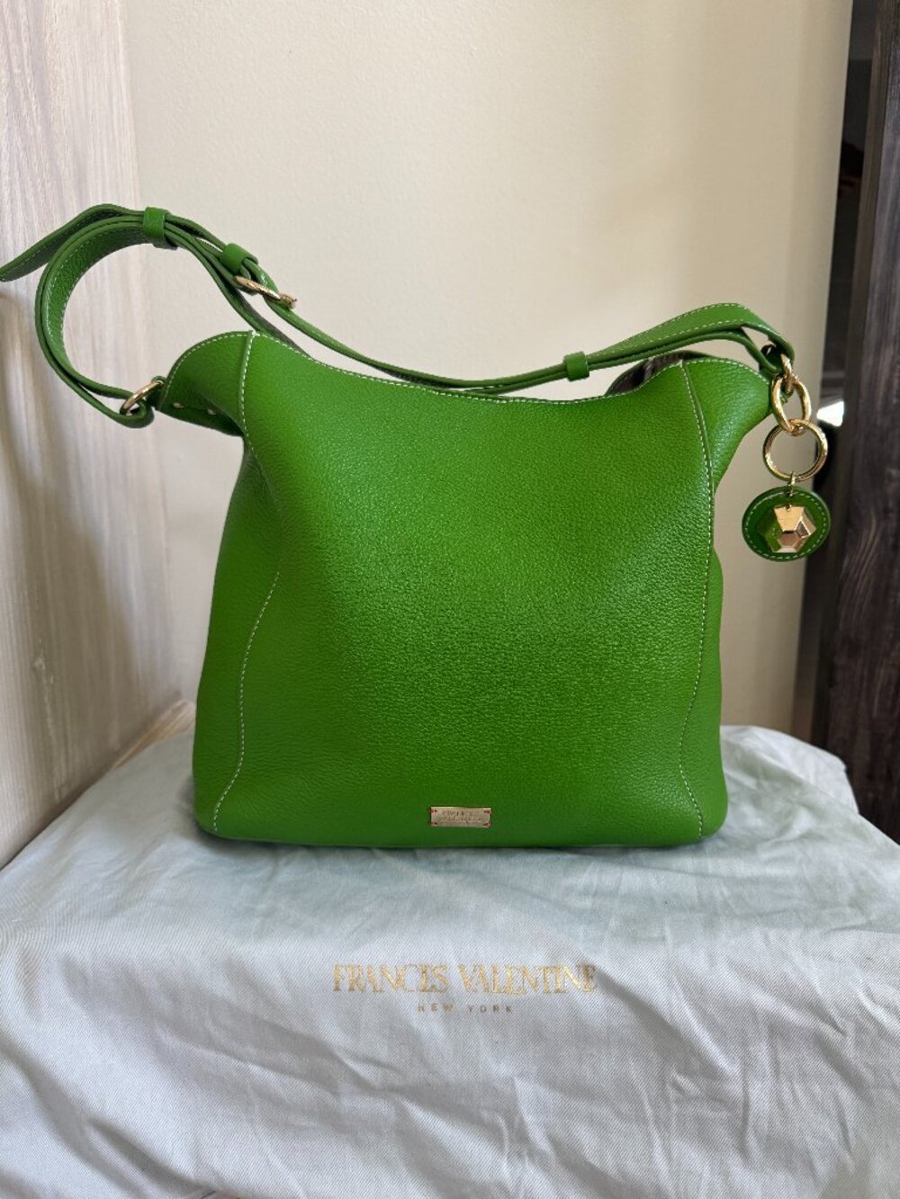 Francis Valentine Green Pebbled Leather Tote Crossbody Bag